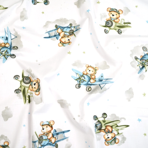 Tissu petits ours en avion  50x80 cm