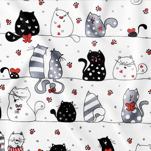 Tissu chats rouge, noir et blanc 50x80 cm