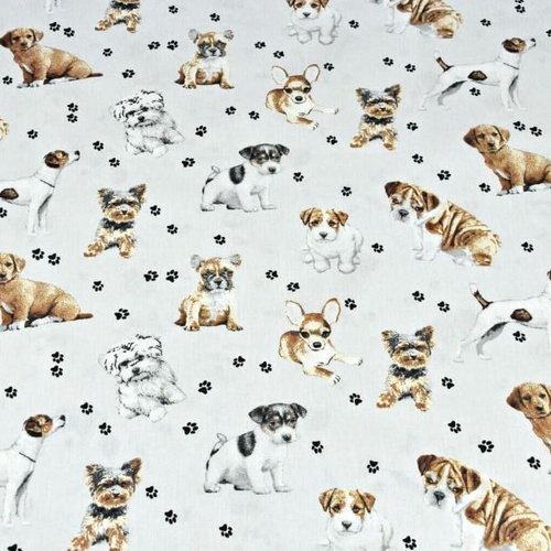 Tissu chiens gris 50x80 cm