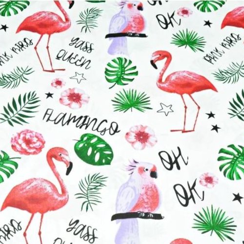 Tissu tropical flamants roses 50x80cm