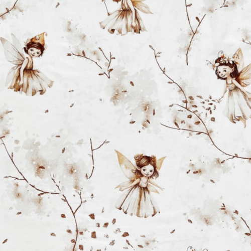 Tissu petites fées marron et blanc 80x50 cm