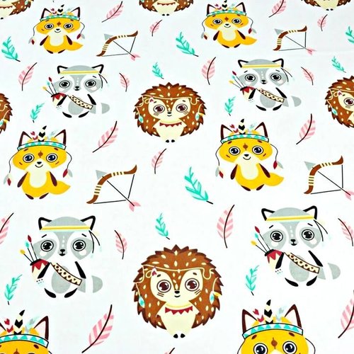 Tissu enfant animaux et tipis indiens 80x50 cm