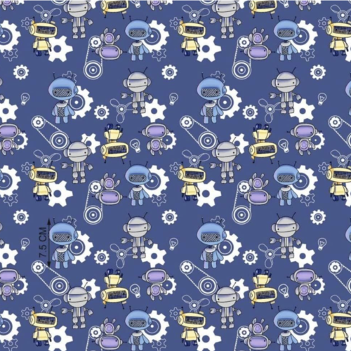 Tissu garçon petits robots bleu 50x80 cm