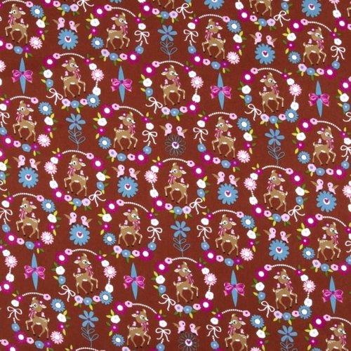 Tissu enfant faons et fleurs 50x72 cm