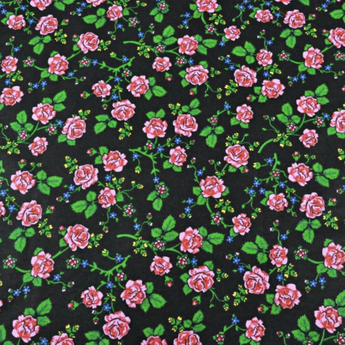 Tissu fleurs rose et noir  50x80cm