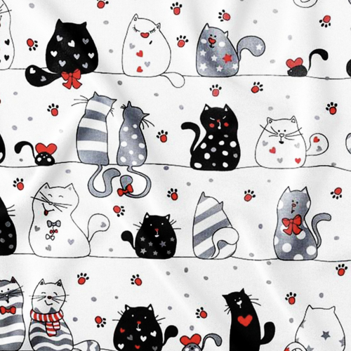 Tissu chats rouge, noir et blanc 50x80 cm