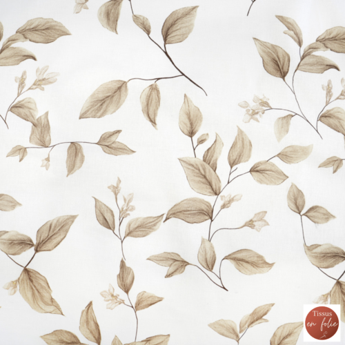 Tissu feuillage beige et blanc 50x80 cm