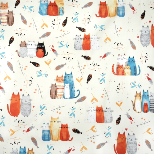 Tissu chats multicolores 50x80 cm