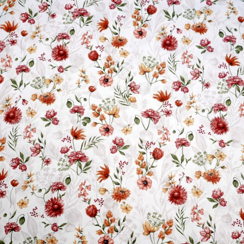 Tissu fleurs orange et vert 50x80 cm