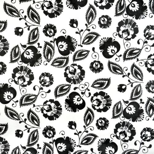 Tissu fleurs folk noir et blanc 50x80 cm