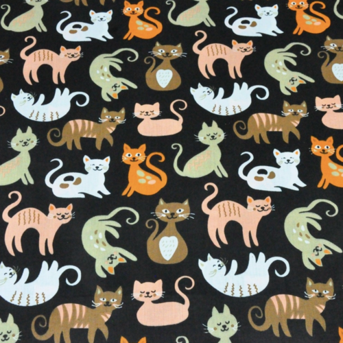 Tissu chats noir et orange 50x80 cm
