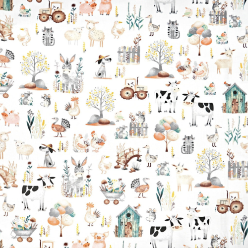 Tissu animaux de la ferme blanc 50x80cm