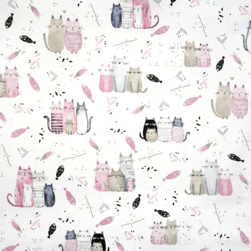 Tissu chats rose et gris 50x80 cm