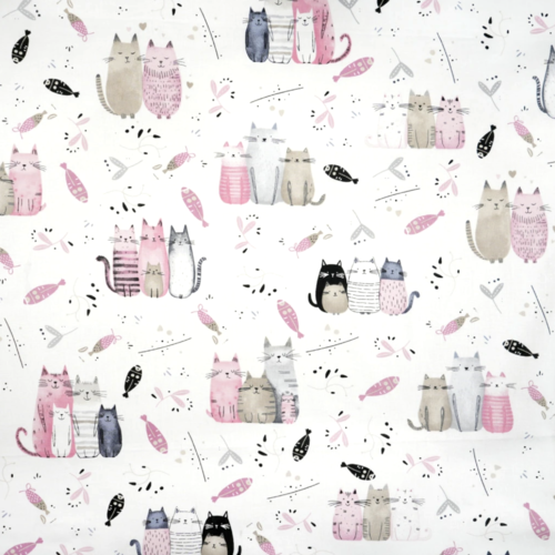 Tissu chats rose et gris 50x80 cm