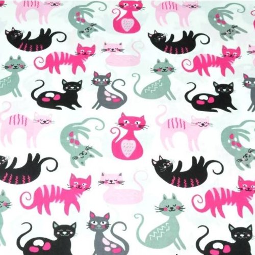 Tissu chats blanc et rose 50x80 cm