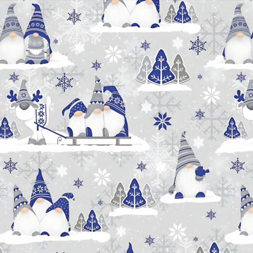Tissu gnomes de noël gris et bleu 50x80 cm