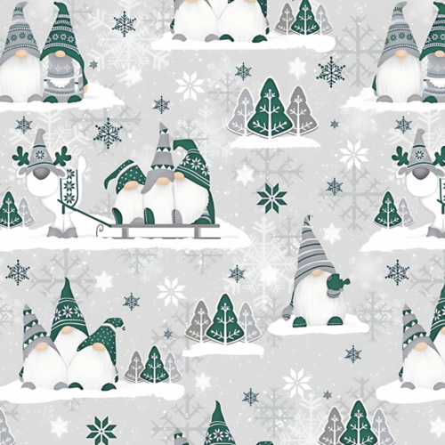 Tissu gnomes de noël gris et vert 50x80 cm