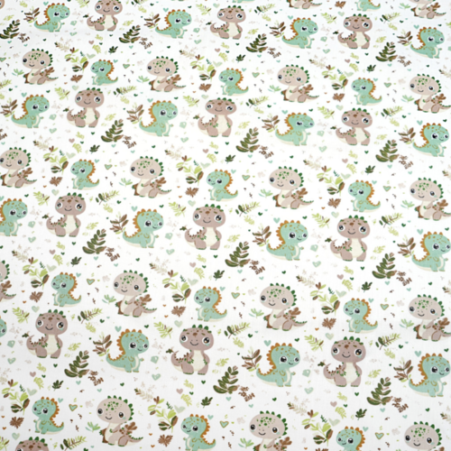 Tissu dinosaures vert et marron 50x80cm