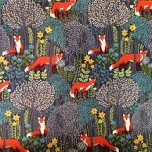 Into the woods in dusk, woodland fox michael miller fabrics