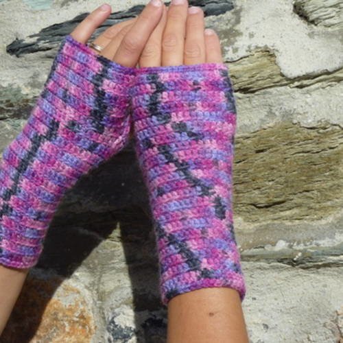 Mitaines femme crochetées rose parme gris 
