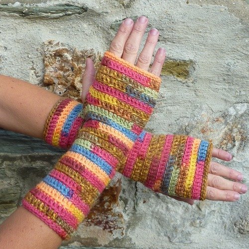 Paire de mitaines femme crochet multicolor - taille unique