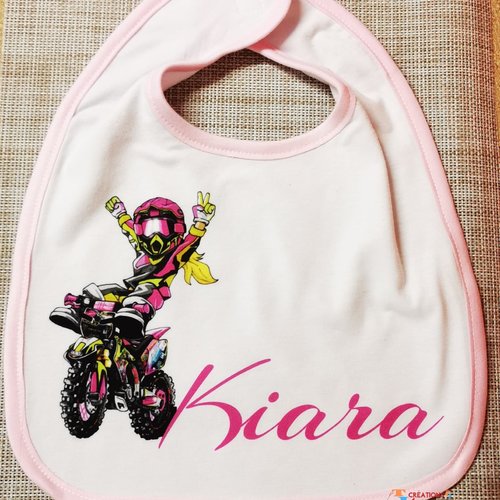 Bavoir bébé rose - motocross