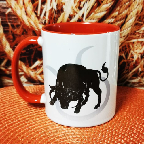 Mug bicolore rouge - signe astrologique taureau