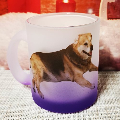 Mug transparent aspect givré violet - chien