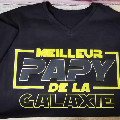 T-shirt adulte noir - meilleur papy de la galaxie
