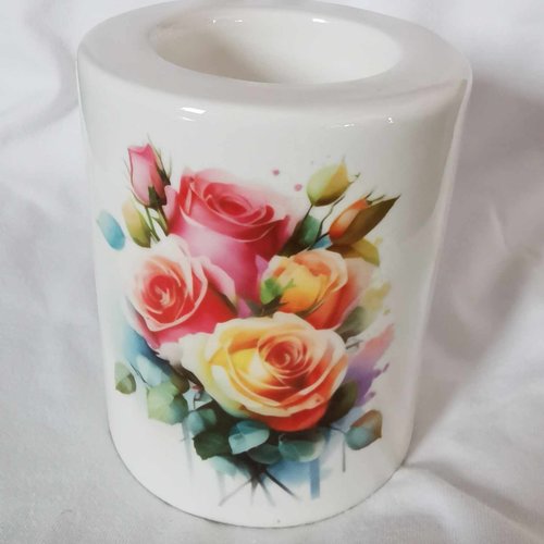 Bougeoir en céramique - roses