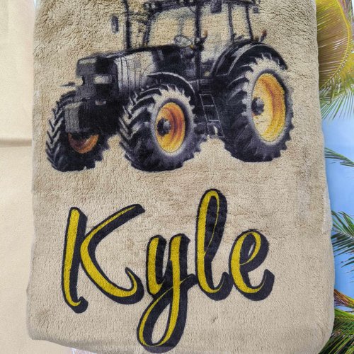 Couverture bébé beige - tracteur