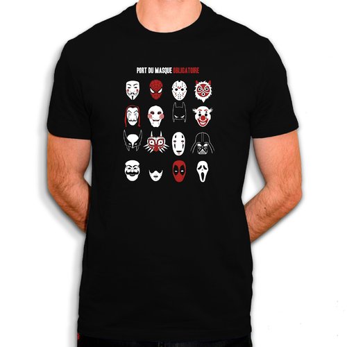 Port du masque obligatoire - t-shirt en coton bio - les masques les plus célèbres de la pop culture