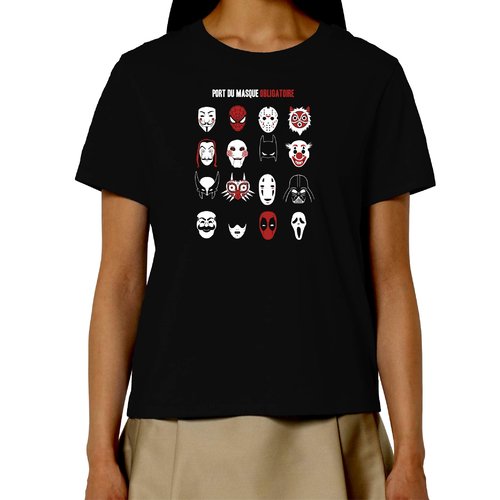 Port du masque obligatoire - t-shirt en coton bio - les masques les plus célèbres de la pop culture
