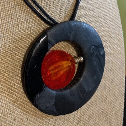 Pendentif pâte de verre de murano - double cordon en coton ciré