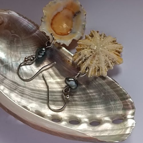 Boucles d'oreille keshis de tahiti et chapeau chinois sur argent 925