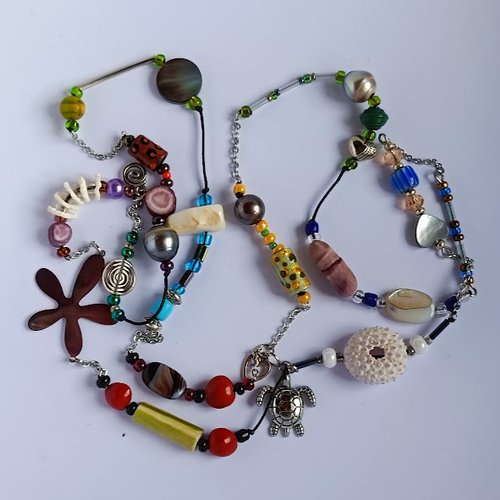 Sautoir perles et keshis de tahiti, bijou artisanal marin chic, création unique