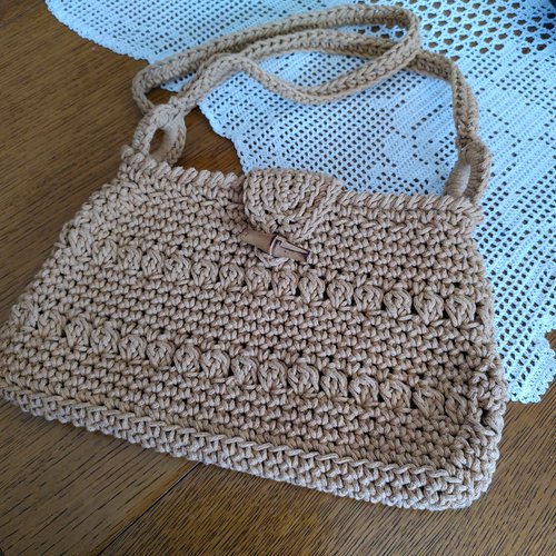 Sac bandouliere fil coton au crochet fait main