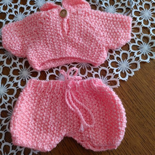 Ensemble poupon 30 cm tricot neuf fait main
