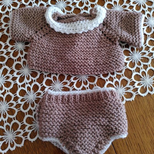 Ensemble poupon 30 cm tricot neuf fait main