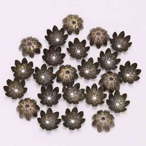 20 coupelles de perles  - calottes - 10mm - fleur lotus - bronzé (cpffl10ba)