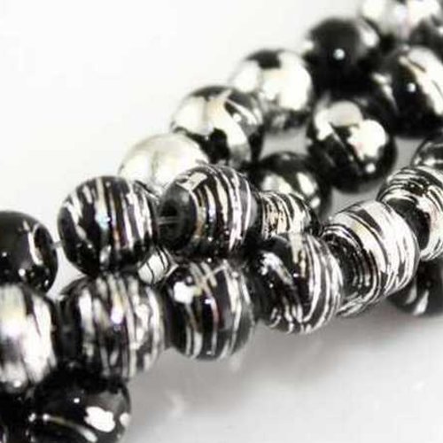 20 perles en verre filé - drawbench - verre tréfilé - 4mm - noir/argenté (pfd04na)