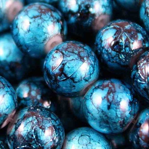 30 perles en verre filé - drawbench - moucheté/tacheté/marbré - 4mm - bleu/noir (pfdm04bn)