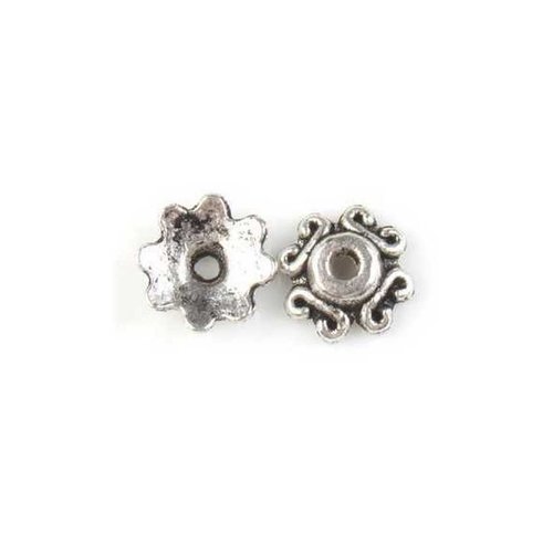 30 coupelles de perles  - calottes - 7x7mm - fleurs - tibetan silver - argent vieilli (cpfa07ts)