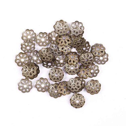 50 coupelles de perles - calottes - 7mm - fleur filigrane - bronzé ancien (cpff07ba)