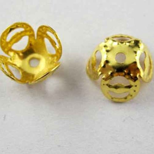 20 coupelles de perles  - calottes - 8x8mm - pétales de fleurs - doré (cpff4p08d)