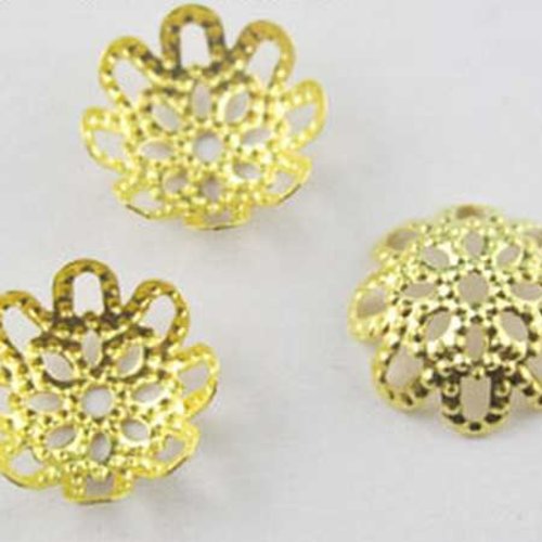 20 coupelles de perles  - calottes - 10mm - fleur ronde filigrane - doré (cpff10d)