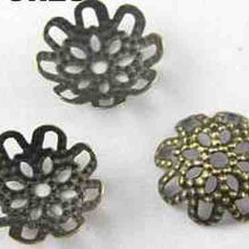 20 coupelles de perles  - calottes - 10mm - fleur ronde filigrane - bronzé (cpff10ba)