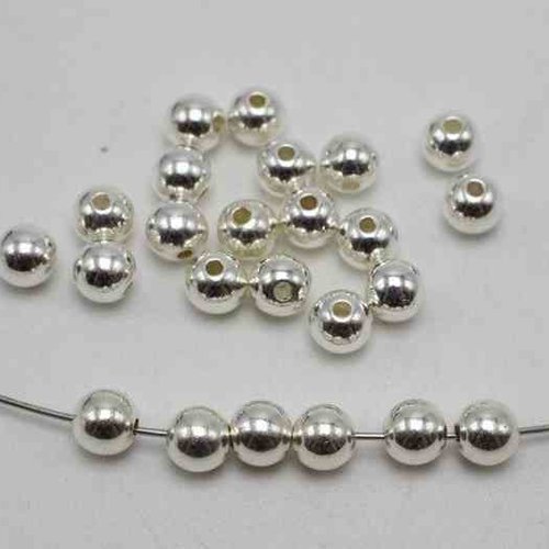 30 perles métalliques - intercalaires - rondes - 5mm - argenté (pm05a)