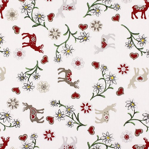 Coupon tissu de noël en 100% coton - 50 x 50 cm - arvidssons textils - motif "rennes" - blanc (tncb4)