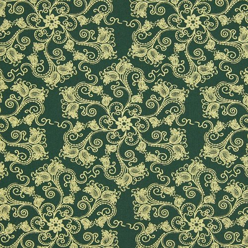 Coupon tissu de noël en 100% coton - 50 x 45 cm - motif noël - vert foncé / or (tncvo1)